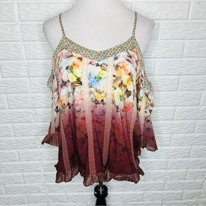 GIMMICKS [Buckle] Floral Ombré Open Shoulder Blouse Top Size S